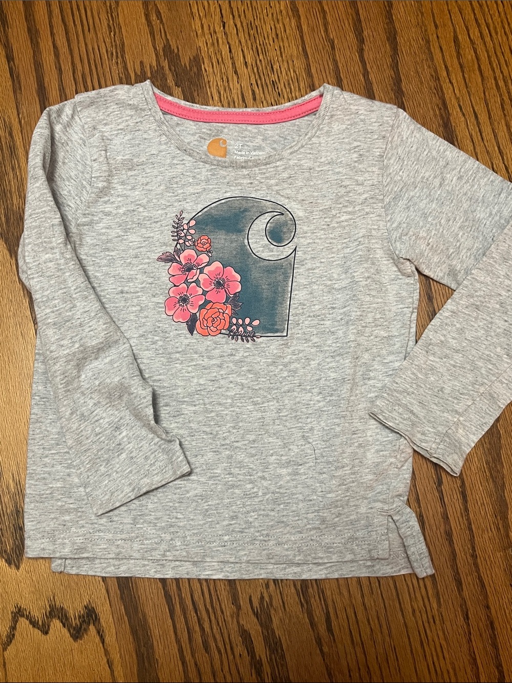 Carhartt Gray Long-Sleeve Tee with Pink Floral Logo